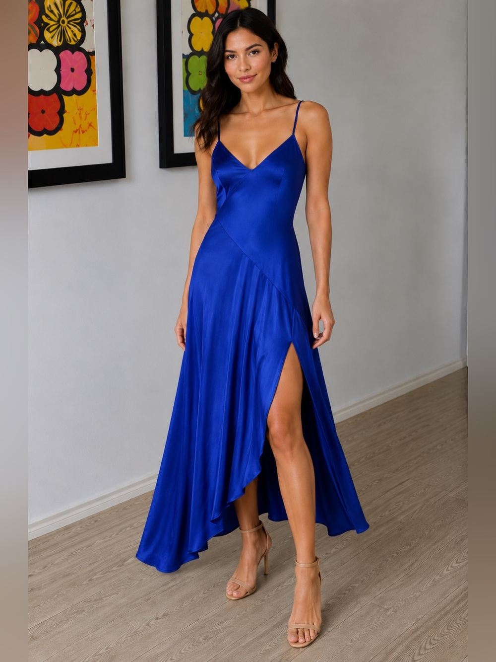 Undercover Wear Vintage Sapphire Blue Nylon Nightgown Medium Side Slit Lingerie‎